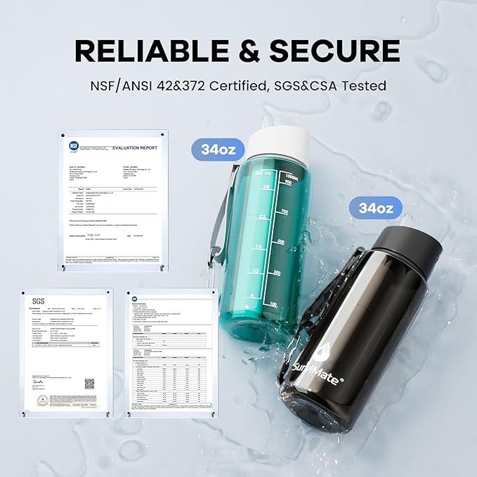 SurviMate Purified Water Bottle for Camping, Hiking, Backpacking and Travel, BPA Free with 5-Stage Intergrated Filter Straw