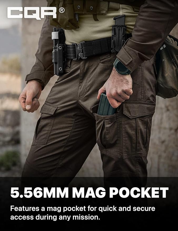 CQR Men's Flex Ripstop Tactical Pants, Water Resistant Stretch Cargo Pants, Lightweight EDC Hiking Work Pants