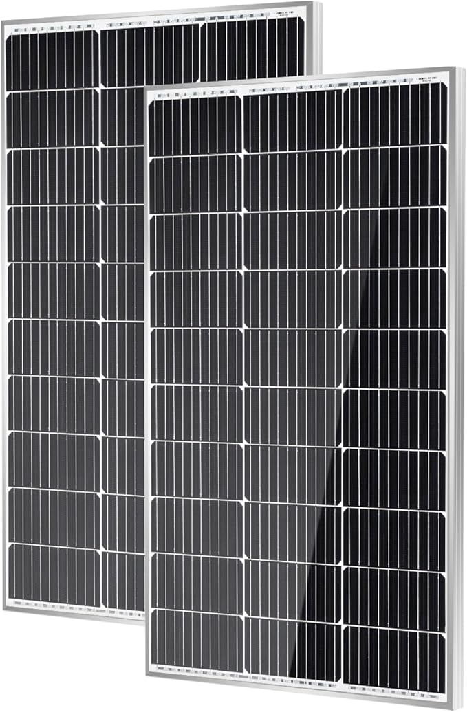 Traver Force 100W 12V 10BB Monocrystalline Solar Panel, Up to 25% High Efficiency Module with Grade A+ Cells, Waterproof for RVs, Motorhomes, Cabins, Marine, Boat，2pcs