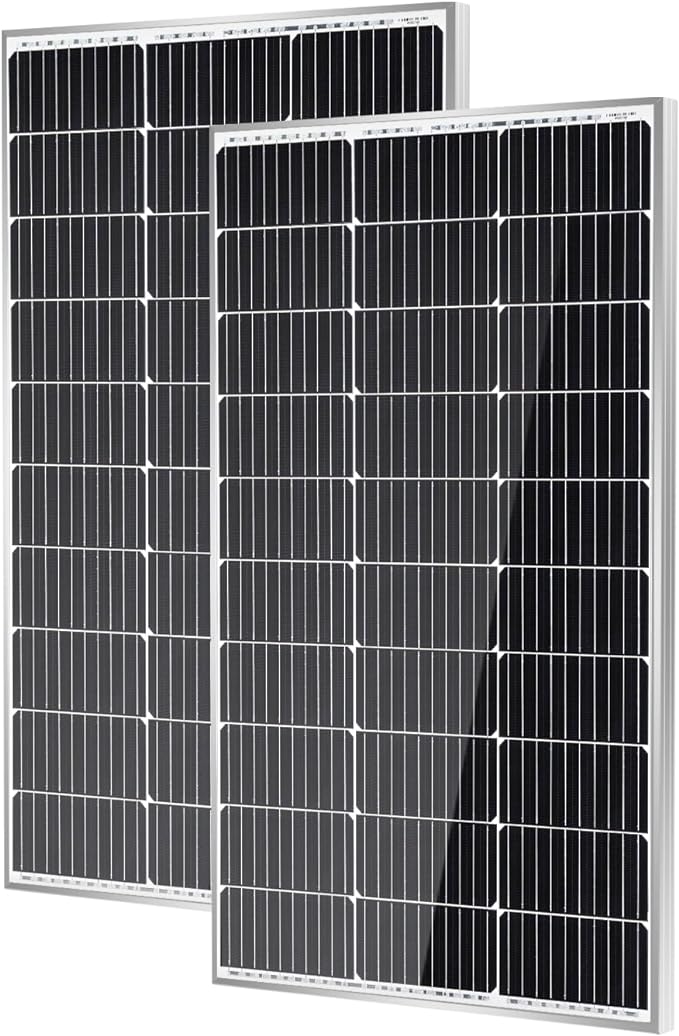 Traver Force Solar Panel 100 Watt 10BB Monocrystalline 12V Solar Panels for Home High Efficiency Solar Module Power Charger for RV Camping Cabin Marine Boat Motorhome Off-Grid Black 2-Pack 100W