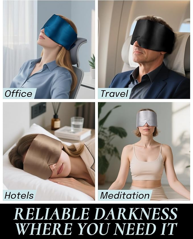 Zenssia Satin Sleep Mask for Women and Men, Lightweight Padded Eye Mask with Adjustable Strap, Comfort Blackout for Travel and Nap - Peacock Blue