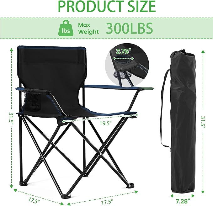 4 Pack Lightweight Camping Chairs Folding Lawn Chair Outdoor Beach Chair with Cup Holder & Carry Bag for Outside Sports, Fishing, Hiking, Travel, Picnic, Backyard (Black, 4pack)