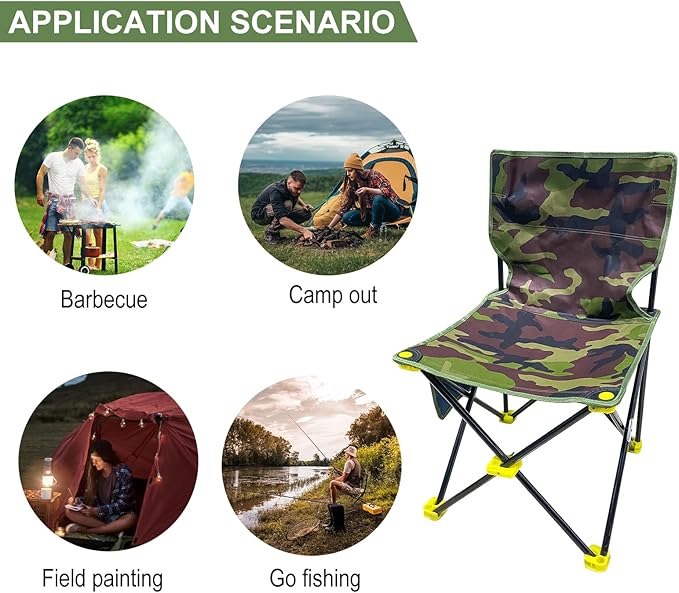 Mini Portable Folding Stool, Camping Fishing Stool for Adults Fishing Hiking Gardening and Beach with Carry Bag, Hold Up to 450lbs(Camouflage) (16.5" L x 16.5" W x 28.3" H)