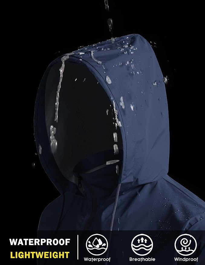 COOFANDY Men's Packable Rain Jacket Lightweight Waterproof Raincoat with Hood Travel Hiking Golf Windbreaker