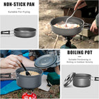 Lixada 10pcs Camping Cookware Mess Kit, Non-Stick Lightweight Stackable Pot Pan Bowls Camping Cooking Set with Storage Bag, Portable Outdoor Cookware Accessories for Backpacking Hiking Picnic