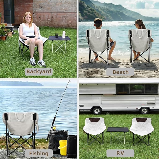 Folding Camping Chair Set of 3,Lightweight Camp Chairs with Table,Large Lawn Chair Portable for Adults Hiking,Fishing,Beach,Picnic,Patio,Travel,Carry Bag(L)