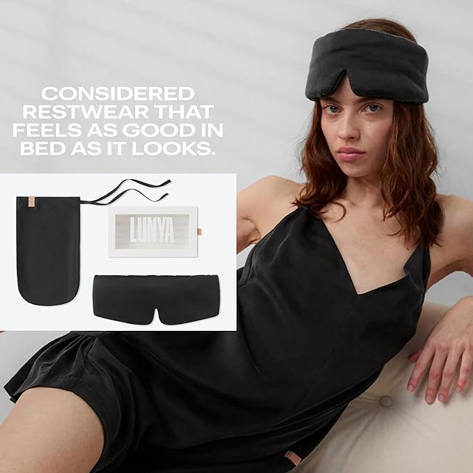Lunya Sleep Mask with Box - Washable Silk Sleeping Mask and Headband for Beauty Routines - Thermoregulating Comfort for Restful Nights - Silk Eye Mask for Women - Large - Immersed Black