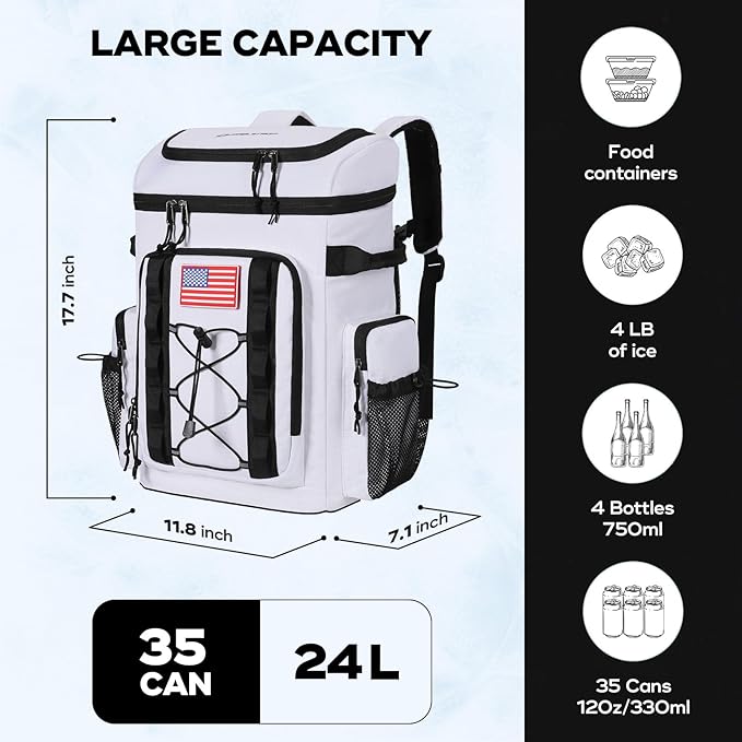 Maelstrom Backpack Cooler,Soft Lightweight Leakproof Cooler Backpack,35 Can Insulated Cooler Bag,Keeps 35 Cans Hot/Cold for Up to 16 Hours,Waterproof Lunch Bag for Men Women-White