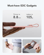 VEEKTOMX Slim Portable Charger, 5000mAh Lightweight Power Bank with Wired USB C Cable, Ultra Thin Battery Pack Compatible with iPhone 15/Plus/Pro/Pro Max/Samsung/Android(Non-Wireless Charging), Pink