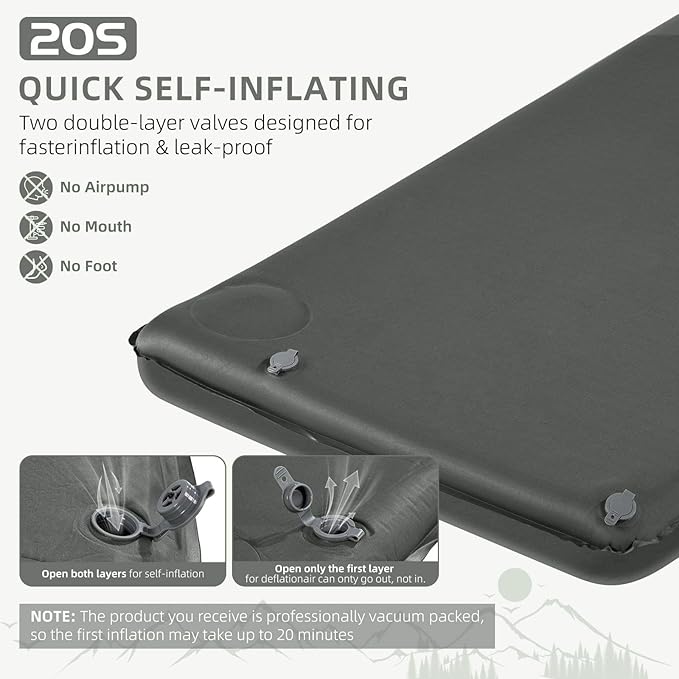 Memory Sleeping Pad, 3.1" Ultra-Thick Foam Sleeping Mats for Camping, Easy Inflate&Deflate,9.5 R-Value Insulated Camping Mattress Pad with Pillow, for Car Travel Tent