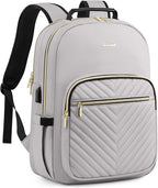 LOVEVOOK Laptop Backpack Purse for Women, Work Travel Computer Bags, College School Backpack for Student Girl, Quilted Casual Daypack with USB Port, Fit 15.6 Inch Laptop, Grey