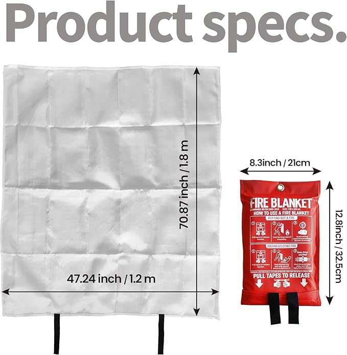 Fire Blanket,47" x 71",Fiberglass Fire Blanket for Camping and Fire Fighting Shelters