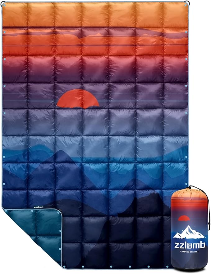 zzlamb Camping Blanket, Outdoor Lightweight Travel Blanket Puffy Portable Down Alternative, Windproof Warm Cloak with Snaps, Cozy Quilt Backpacking Picnic RV Plane Car Hammock Beach Climbing