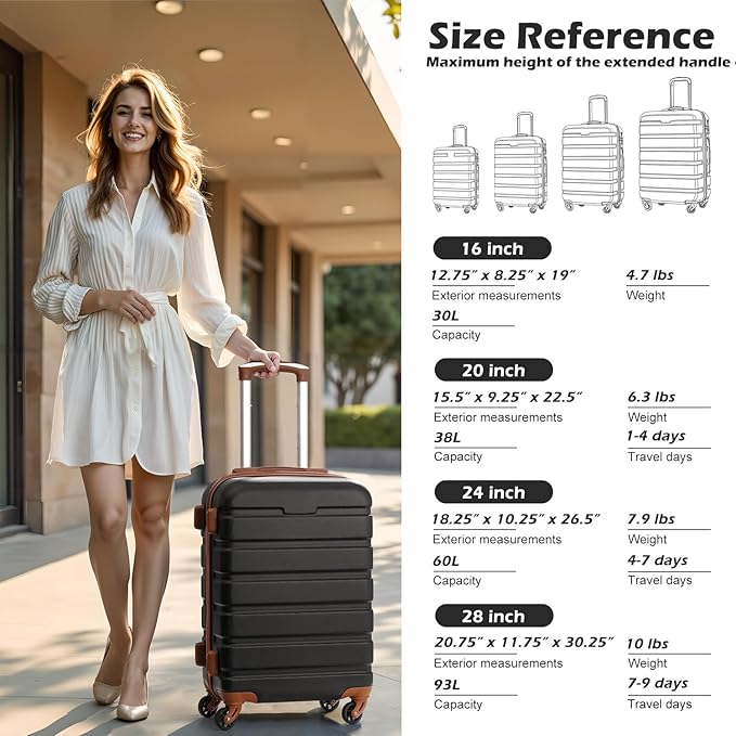 Coolife Luggage 3 Piece Set Suitcase Spinner Hardshell Lightweight TSA Lock (family set-apricot black, 16in20in24in28in)