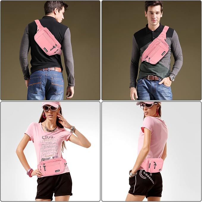 CXWMZY Fanny Packs For Women & Men Waist Pack Hip Bum Bag with Multi-Pockets Large Capacity Waterproof Casual Bum Bag for Disney Traveling Casual Cycling Running Hiking (Pink)