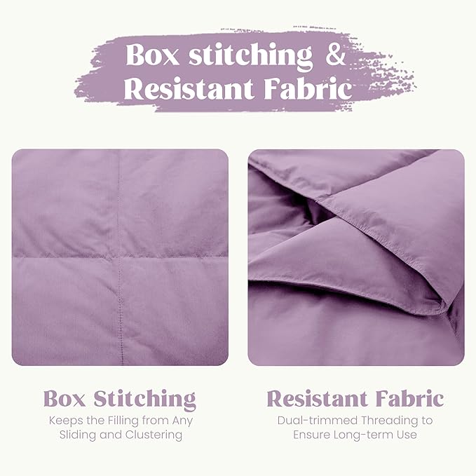 puredown® Queen Size Blanket for Bed, Ultra Soft Lightweight Down & Feather Fill, All Season Blanket, Machine Washable, 88"X90", Lavender