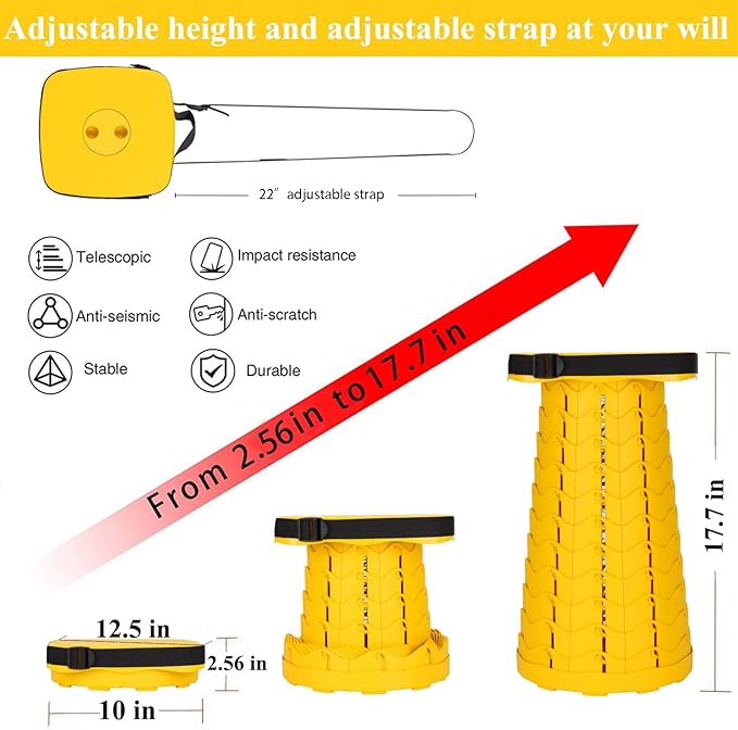 Fishboy Upgraded Collapsible Stool, 400lbs Max Weight, Lightweight But Sturdy, Portable Retractable Folding Telescoping Foldable Camping Stool for Adults Outdoor Fishing Hiking Gardening Travel BBQ