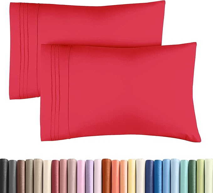 King Pillow Cases Set of 2 - Ultra Soft Hotel Quality Pillowcase Covers - Luxury, Comfy Cozy Bedding for Women, Men, Kids and Teens - Machine Washable Pillow Protectors - 2 Pieces Set - King Size Red