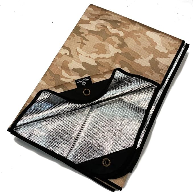 Arcturus Insulated Tarp, Reusable Heavy Duty Thermal Survival Blanket – 60x82in, Reflects 90% Body Heat, Waterproof, Windproof, 3-Layer Design, Reinforced Grommets, Desert Camo