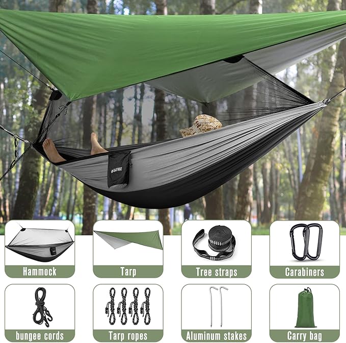 G4Free Camping Hammock with Net and Rain Fly, 2 Person Lightweight Portable Hammock Tent with Tarp for Camping Hiking Backyard Outdoor Backpacking Travel