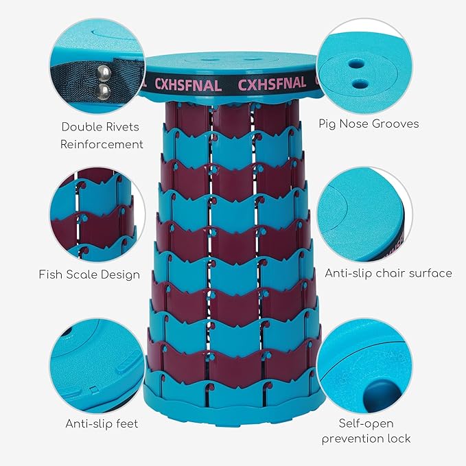 Upgraded 2 Pack Portable Collapsible Stool,Folding Camp Stool for Adults,Retractable Lightweight 400lbs Sturdy Height Adjustable for Fishing Hiking Camping Gardening Travel BBQ (Blue Purple)