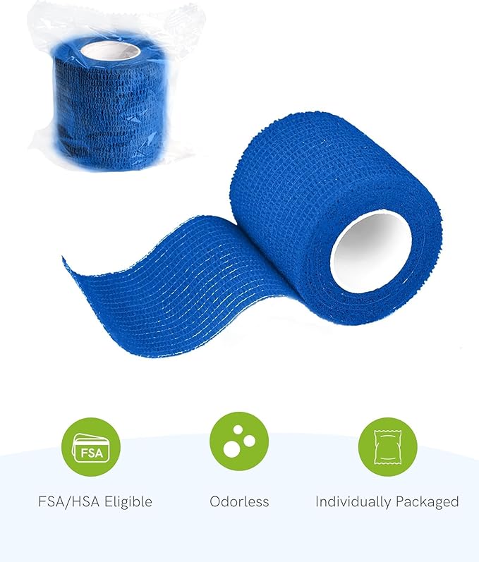 FriCARE Self Adhesive Bandage Wrap, Medical Tape in First Aid Kit, Cohesive Bandages for Wounds Sport Vet, 2 Inches X 5 Yards 6 Rolls, Navy Blue