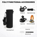 Insulated Water Bottle 24oz, Triple Wall Vacuum Stainless Steel (Cold for 48 Hrs, Hot for 24Hrs), Leak Proof & Non-BPA, 24oz Hydro Water Flask with Paracord Handle & Straw Spout Lids