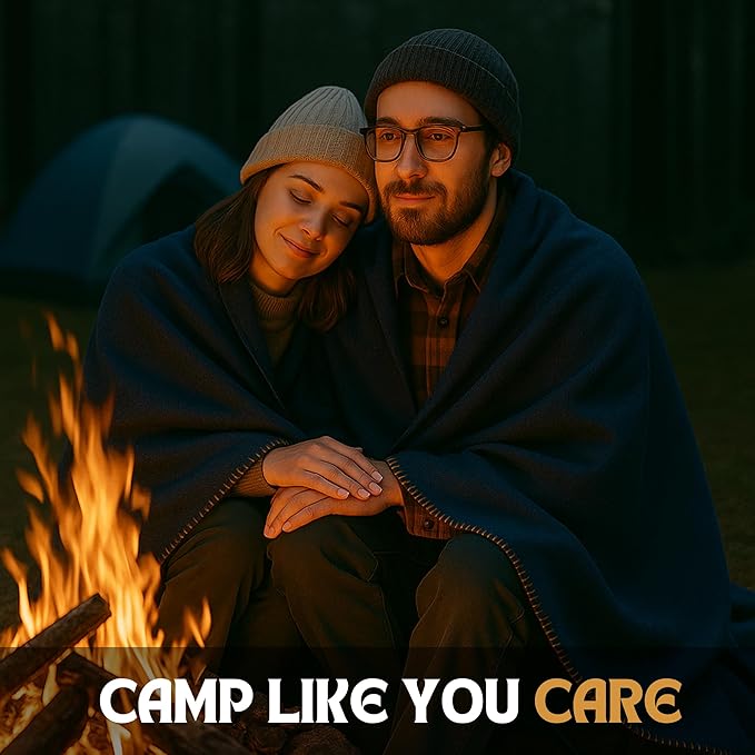 Wool Camping Blanket – 70% Wool Heavy-Duty Military Style Throw, Warm & Washable, Fire Retardant Cover for Emergency, Survival & Outdoor Use – Perfect for Camping, Car, Home & Hiking, Navy 66x90
