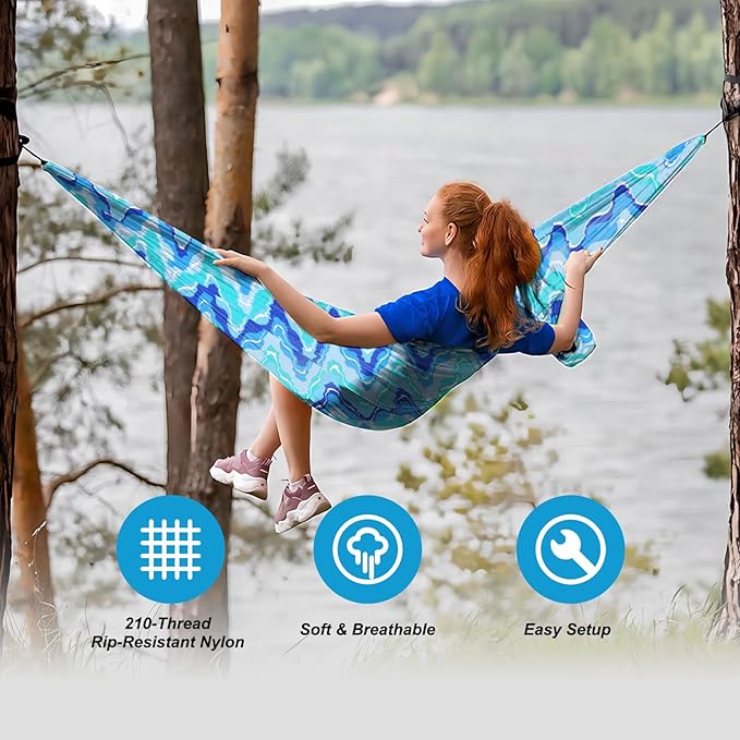 Camping Hammock,Lightweight Nylon Hammock,Portable Hammocks with Two Tree Ropes for Outdoor,Indoor,Travel,Hiking,Backyard,Camping
