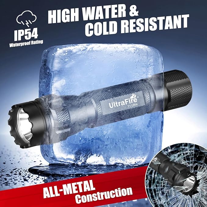 ULTRAFIRE 1000 Lumen Single-Mode Warm Light Flashlight - Bright 3000K Amber Light Flashlight, Designed for Camping Night Vision, Haze Conditions Yellow LED Flashlight T1 Ultra-Y