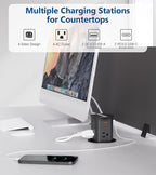 Pop up Outlet for Countertop,PD 20W USB C Fast Charging,3.15" Desk Grommet Power Station,4 Outlets,4-USB, Kitchen Island Pop Up Electrical Outlet, Office Recessed Power Supply,6ft Cord, Black