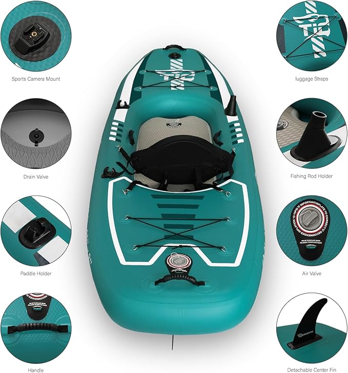 10.2'x35''x8'' Inflatable Kayak with Detachable Seat, SUP-Kayak Set Includes Hand Pump/Aluminum Oar/Backpack, Inflatable Boat for Adults/Kids | for Fishing, Touring-Green