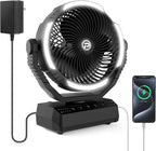PANERGY Camping Fan with Light - 20000mAh Rechargeable Battery Fan with Charger, 70Hrs Cooling Time, 4 Speeds, 110° Auto Oscillation & 270° Pivot Design with Hook for Camping/Power Outage/Hurricane