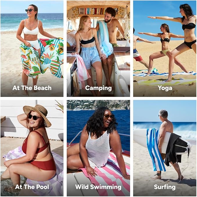 Dock & Bay Beach Towel - Quick Dry, Sand Free - Compact, Lightweight - 100% Recycled - Includes Bag - Tropicana Treat - Large (160x90cm, 63x35)