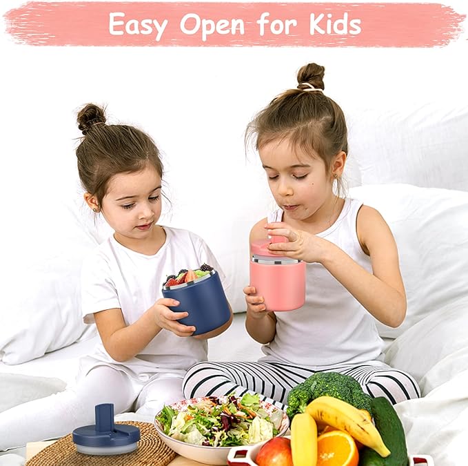 19oz Insulated Vacuum Food Jar with Buckle Lid Wide Mouth Soup Thermo for Hot Food Kids Leakproof Stainless Steel Lunch Container- Pink-1Pack