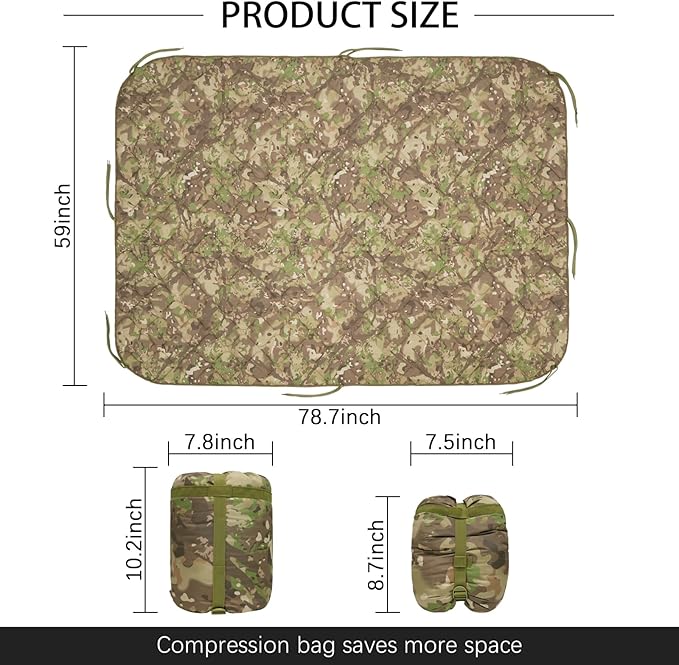 LOOGU Camo Blanket Waterproof Insulation Poncho Liner for Outdoor Camping, Hiking, Hunting, Survival, Backpacking, Picnicking