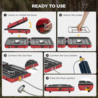 CAMPLUX FoldGo 2 Burner Portable Camping Stove 17,200 BTU, Foldable Propane Stove for Outdoor Cooking with Carry Bag, Portable Gas Stove with 2 Adjustable Burners, Red