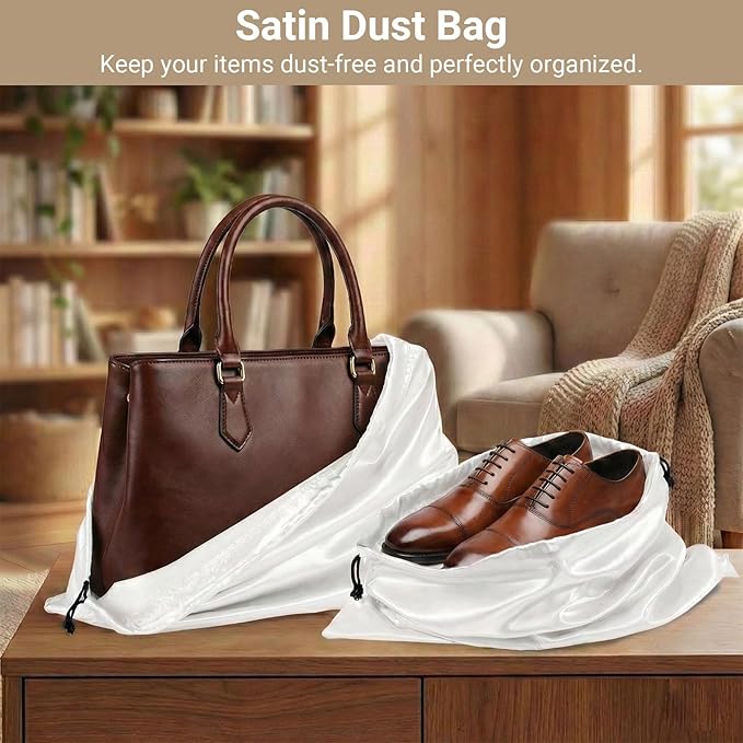 Q&J Fabric Co. 6 Pack Satin Dust Bag 19.7x23.6 inch White 100% Polyester Silk Bag Purse Dust Bag Shoe Bags for Closet Purse Protector Bag Dust Covers for Purses