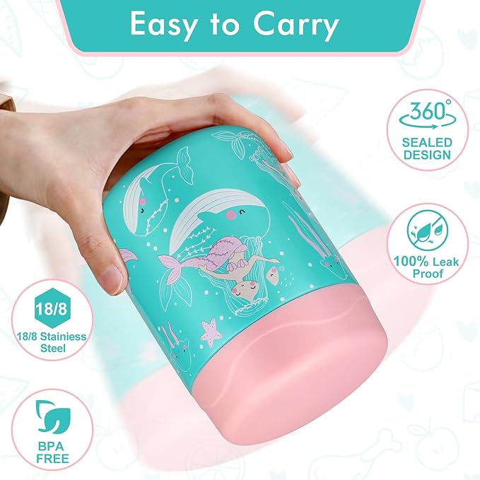 12oz 2 Pack Insulated Food Jar Set for Kids Soup Thermo Hot Food Lunch Container Wide Mouth Leak Proof Stainless Steel Vacuum Bento Box for School Office Travel Outdoors