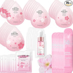 Mini Travel Skincare Products, Mini Travel Items Including Isolation Cream, Face Wash, Serum, Toner, Lotion, Cream, Sakura Mud Mask, Face Skin Care Routine Kit Organic Skin Care Set (70pieces)