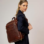 Time Resistance Leather Business Backpack - Laptop and A4 Portfolio Bag - Travel Bag Rucksack (Brown)