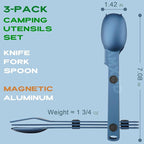 Magnetic Camping Utensils Set, Portable & Reusable Metal Travel Flatware, Camping Cutlery Set, Knife, Fork & Spoon, 3-PACK, Blue