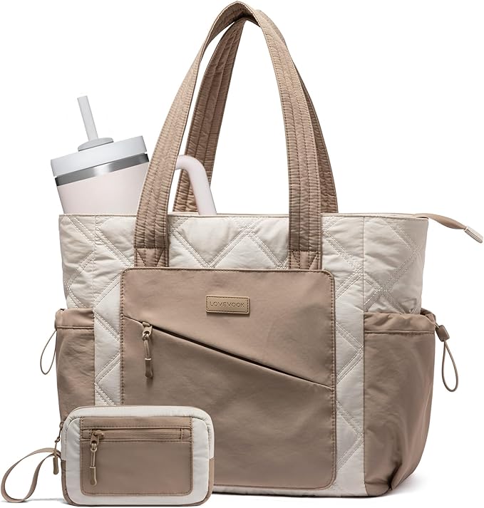 LOVEVOOK Tote Bag for Women, puffer tote bag for Work Travel Nurse, Lightweight quilted Bags with Compartments