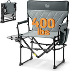 Timber Ridge Aluminum Camping Directors Chair with Side Table Pocket, Portable Folding Chair, Heavy Duty Lawn Chair for Fishing Trip Picnic Concert Outdoor 400lbs, Grey