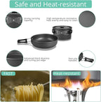 VinTeam 21pcs Camping Cookware Mess Kit with Folding Camping Stove, Lightweight Pot Pan Kettle Set with Stainless Steel Cups Plates Forks Knives Spoons for Camping Backpacking Outdoor Picnic