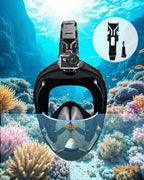 Full Face Snorkel Mask for Adults with Dry Top System 180 Degree Panoramic View Snorkeling Gear with Camera Mount Safe Breathing Anti-Leak Anti-Fog