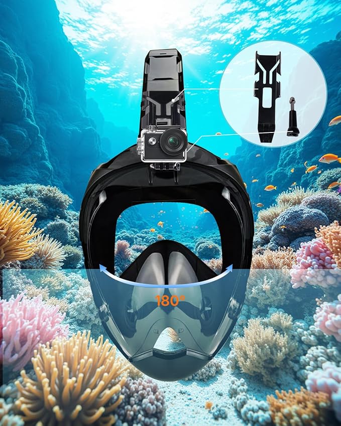 Full Face Snorkel Mask for Adults with Dry Top System 180 Degree Panoramic View Snorkeling Gear with Camera Mount Safe Breathing Anti-Leak Anti-Fog