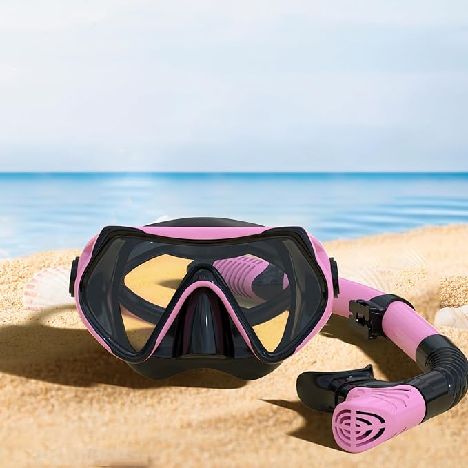 Snorkeling Gear for Adults, JRing Snorkel Mask Set with 180 Degree Tempered Glass Anti Fog Goggles Scuba Dry Top Snorkel for Swimming, Scuba Diving Mask for Men Women
