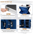 EAGLE PEAK Double Outdoor Folding Camping Table with Large 3-Tier Storage Organizer and Side Pockets, Easy Set Up Portable Aluminum Camping Kitchen, Blue