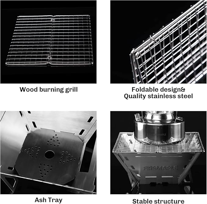 Fire Maple Maverick Wood Stove | Portable Durable Stainless Steel Campfire Stove with Grill | Ideal for Camping Backpacking Hiking Trips (Square Version)
